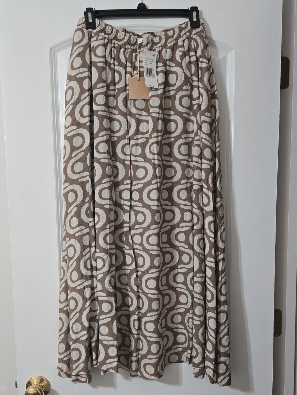 Women’s Brown Cream Patterned Maxi Skirt Large